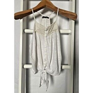 Abercrombie & Fitch Cropped Knit Top Womens M Off White Cream Lace  Tie Btn Fron